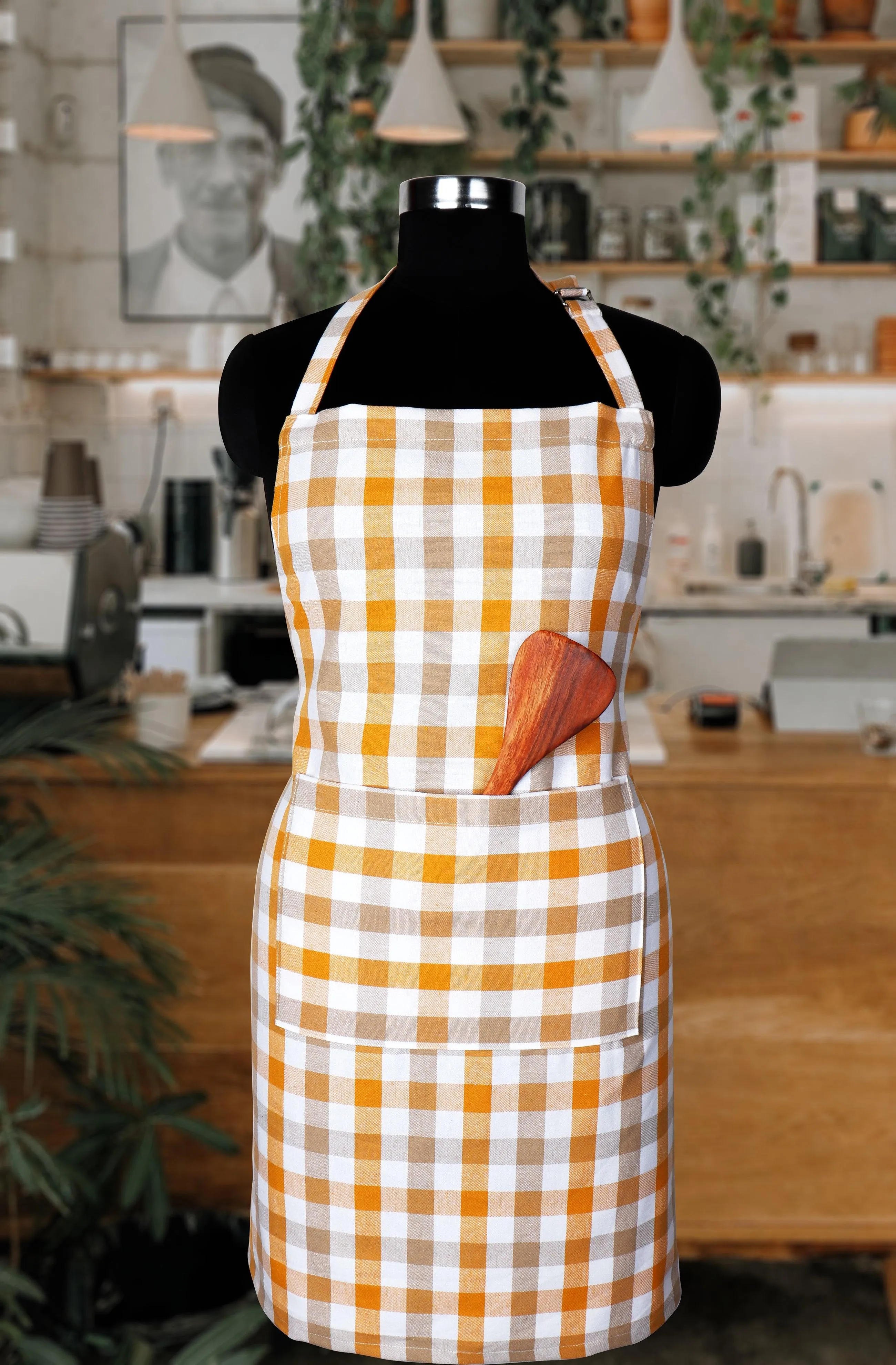 Cotton Lanfranki Yellow Check Free Size Apron Pack Of 1