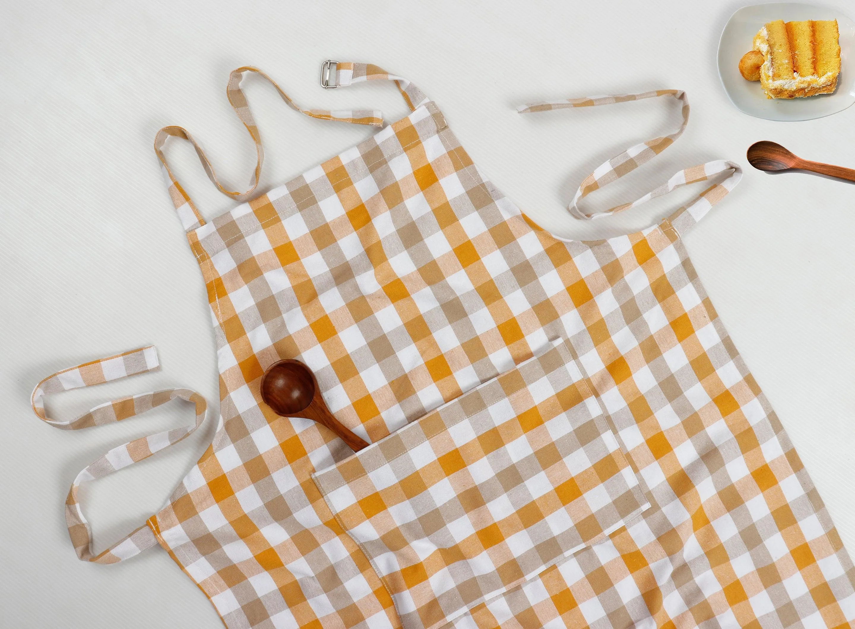 Cotton Lanfranki Yellow Check Free Size Apron Pack Of 1