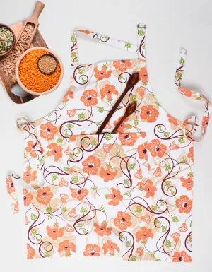 Cotton Orange Flower Free Size Apron Pack Of 1