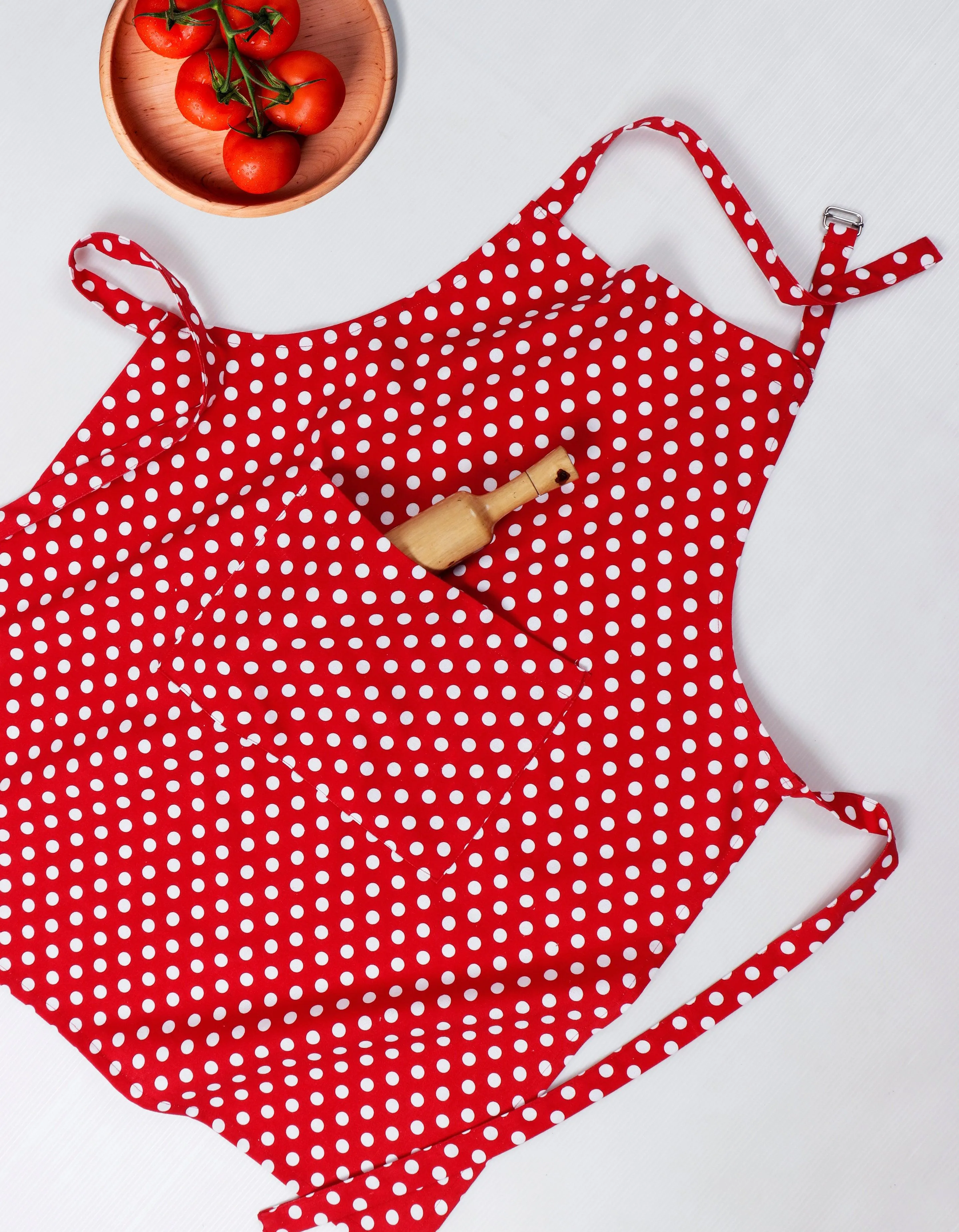 Cotton Polka Dot Red Free Size Apron Pack Of 1