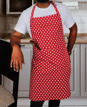 Cotton Polka Dot Red Free Size Apron Pack Of 1