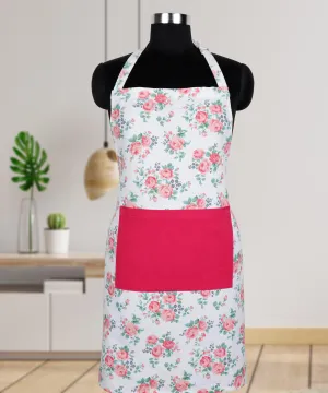 Cotton Small Pink Rose Flower Free Size Apron Pack of 1