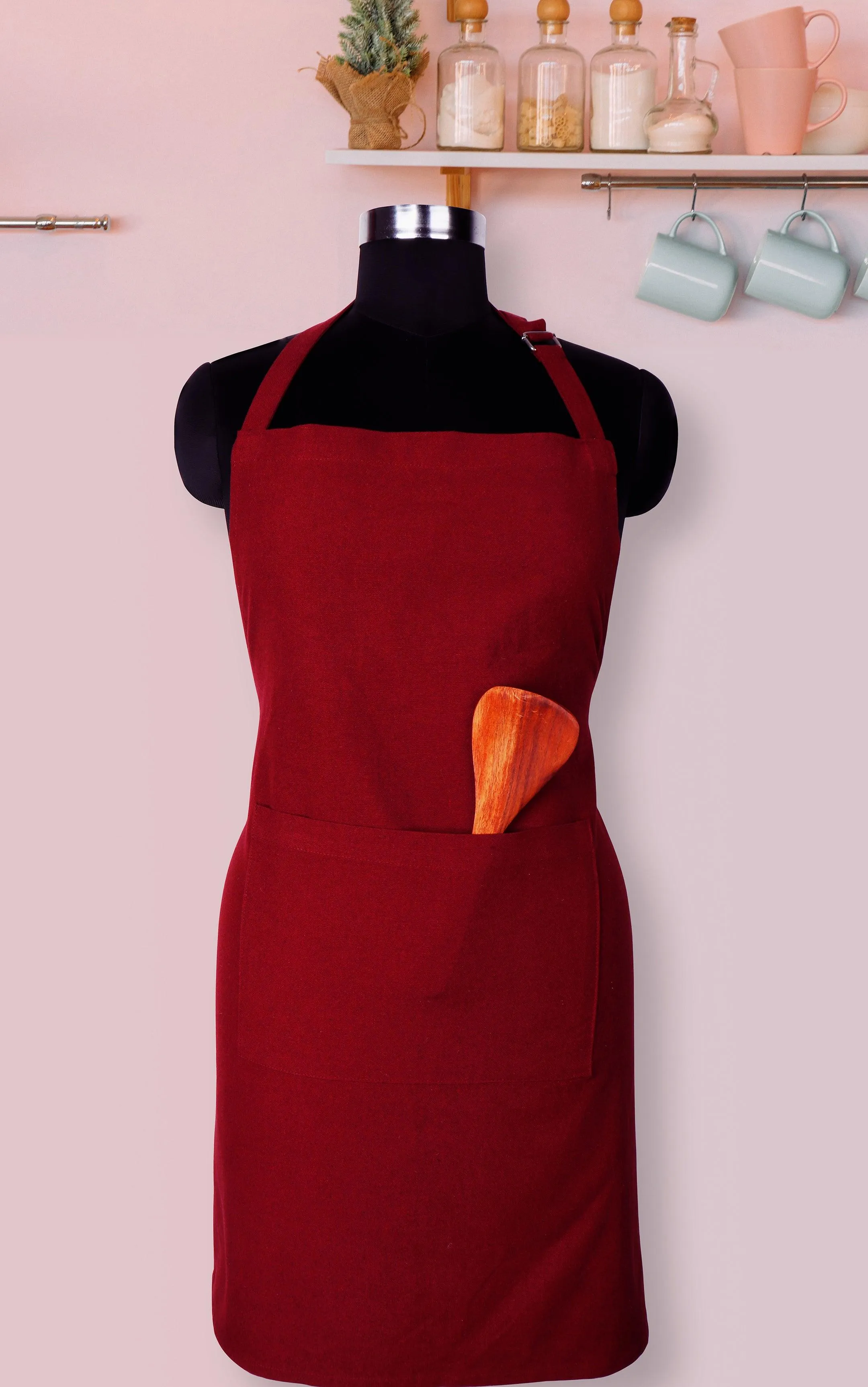 Cotton Solid Maroon Free Size Apron Pack Of 1