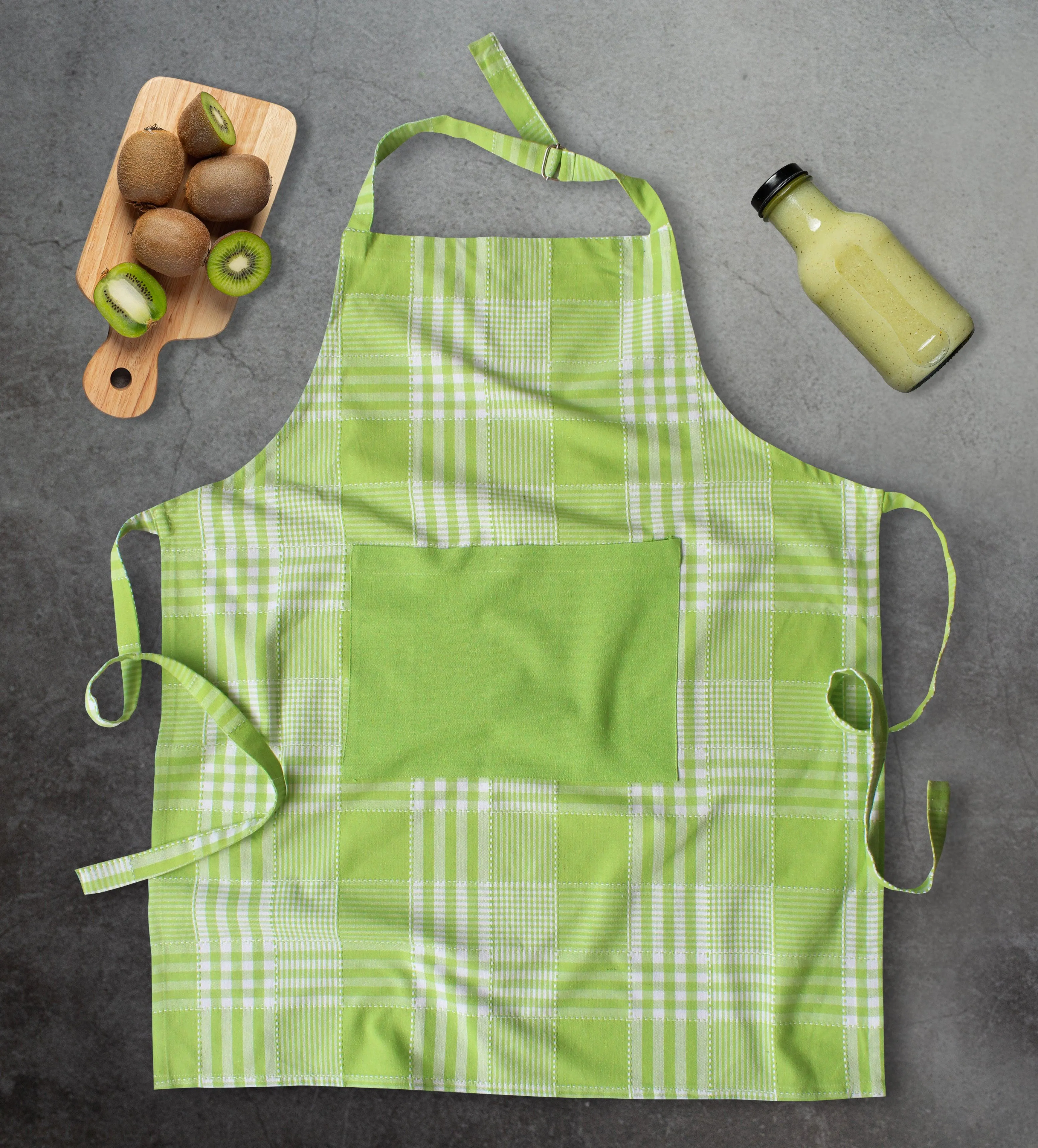 Cotton Track Dobby Green With Solid Pocket Free Size Apron Pack Of 1