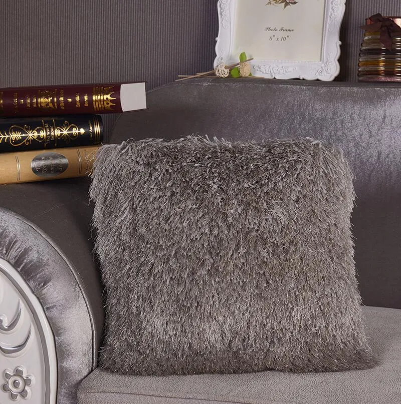 Decorative Shaggy Pillow in Grey