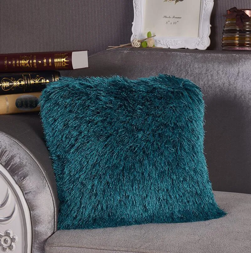 Decorative Shaggy Pillow in Turquoise