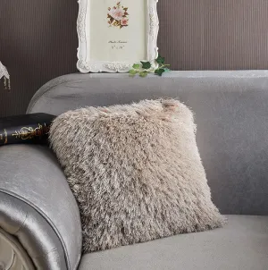 Decorative Shaggy Pillow with Lurex in Beige