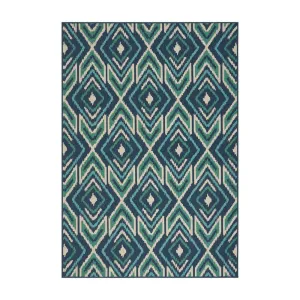 Dian 5 x 8 Area Rug, Navy Blue Indoor Outdoor, Ikat and Checkered Design By Casagear Home