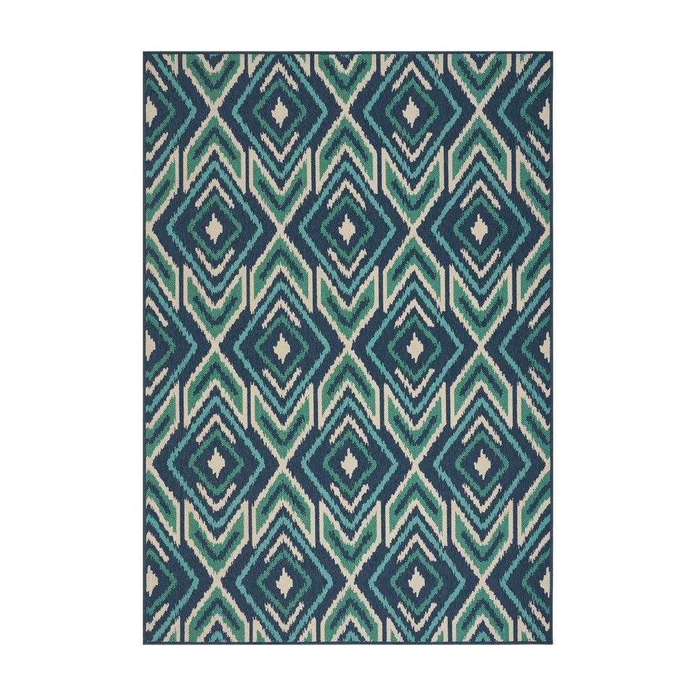 Dian 5 x 8 Area Rug, Navy Blue Indoor Outdoor, Ikat and Checkered Design By Casagear Home