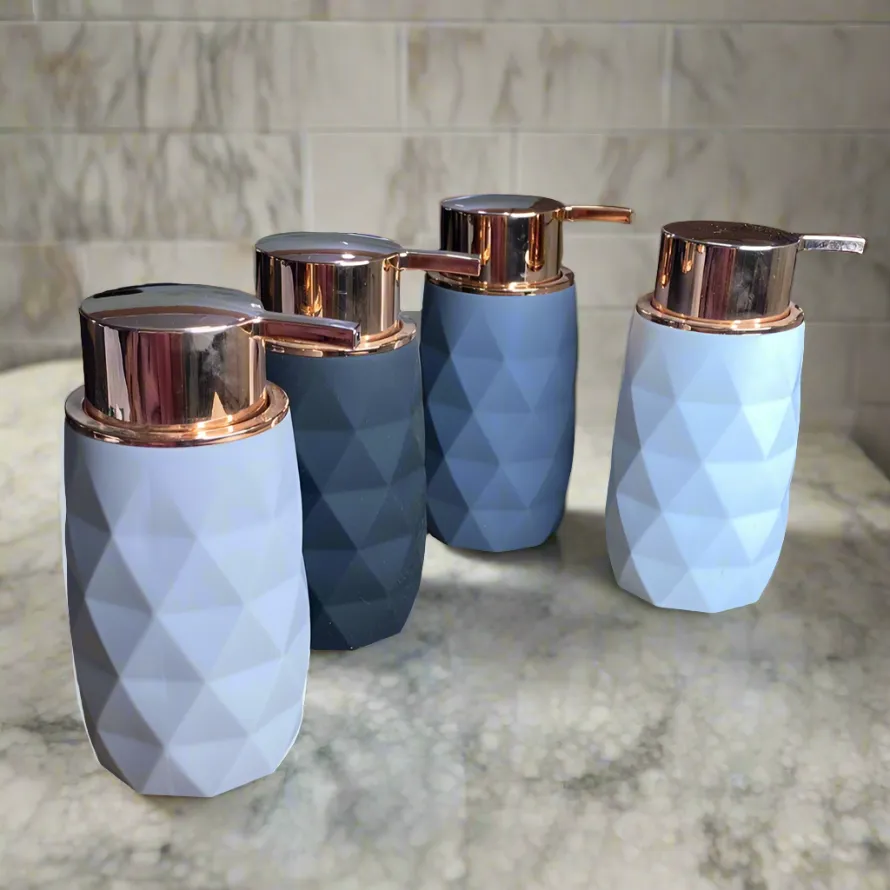 Elegant Diamond-Patterned Blue & Gold Liquid Soap Dispenser Set for Kitchen & Bathroom(1PC)- By-APT