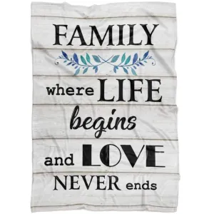 Family Where Life Begins And Love Never Ends Fleece Blanket - Christian Blanket - Bible Verse Blanket