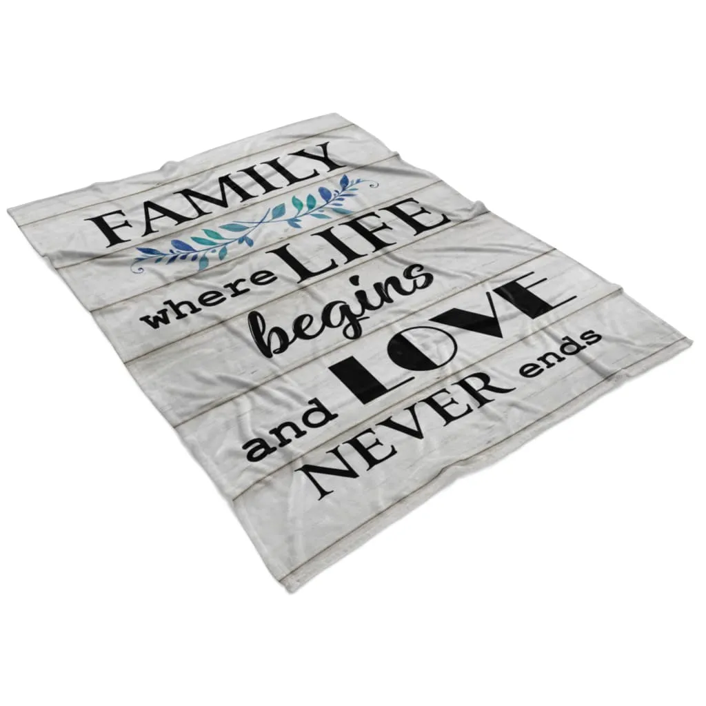 Family Where Life Begins And Love Never Ends Fleece Blanket - Christian Blanket - Bible Verse Blanket