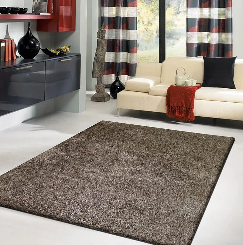 Fancy Collection Solid Brown Shag Area Rug