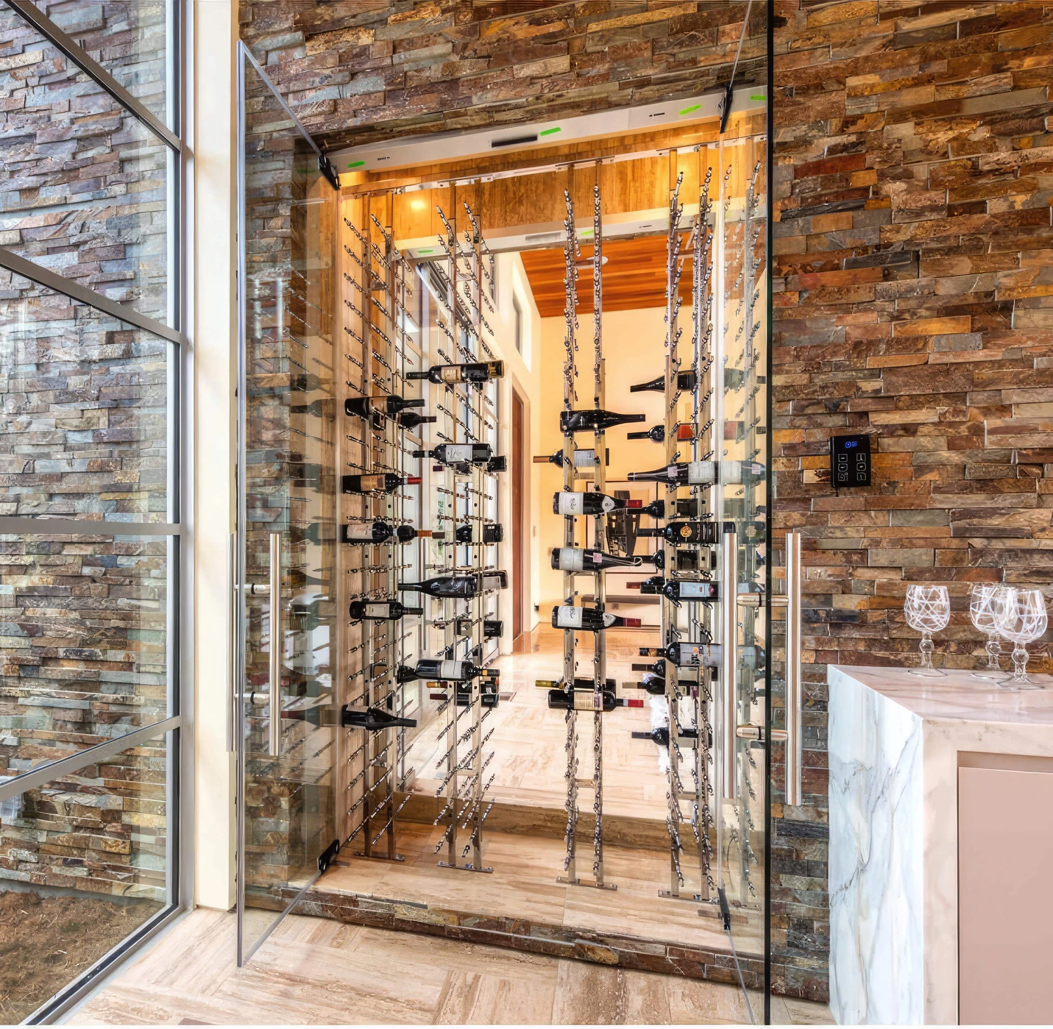 Floor to Ceiling Mounted Wine Rack Display — 2-sided (42 Bottles)