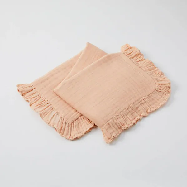 Frill Hem Muslin Baby Blanket - Pink Clay