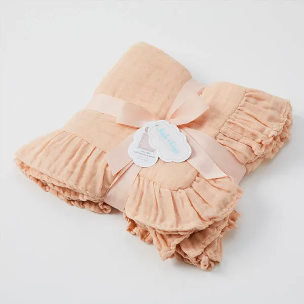 Frill Hem Muslin Baby Blanket - Pink Clay