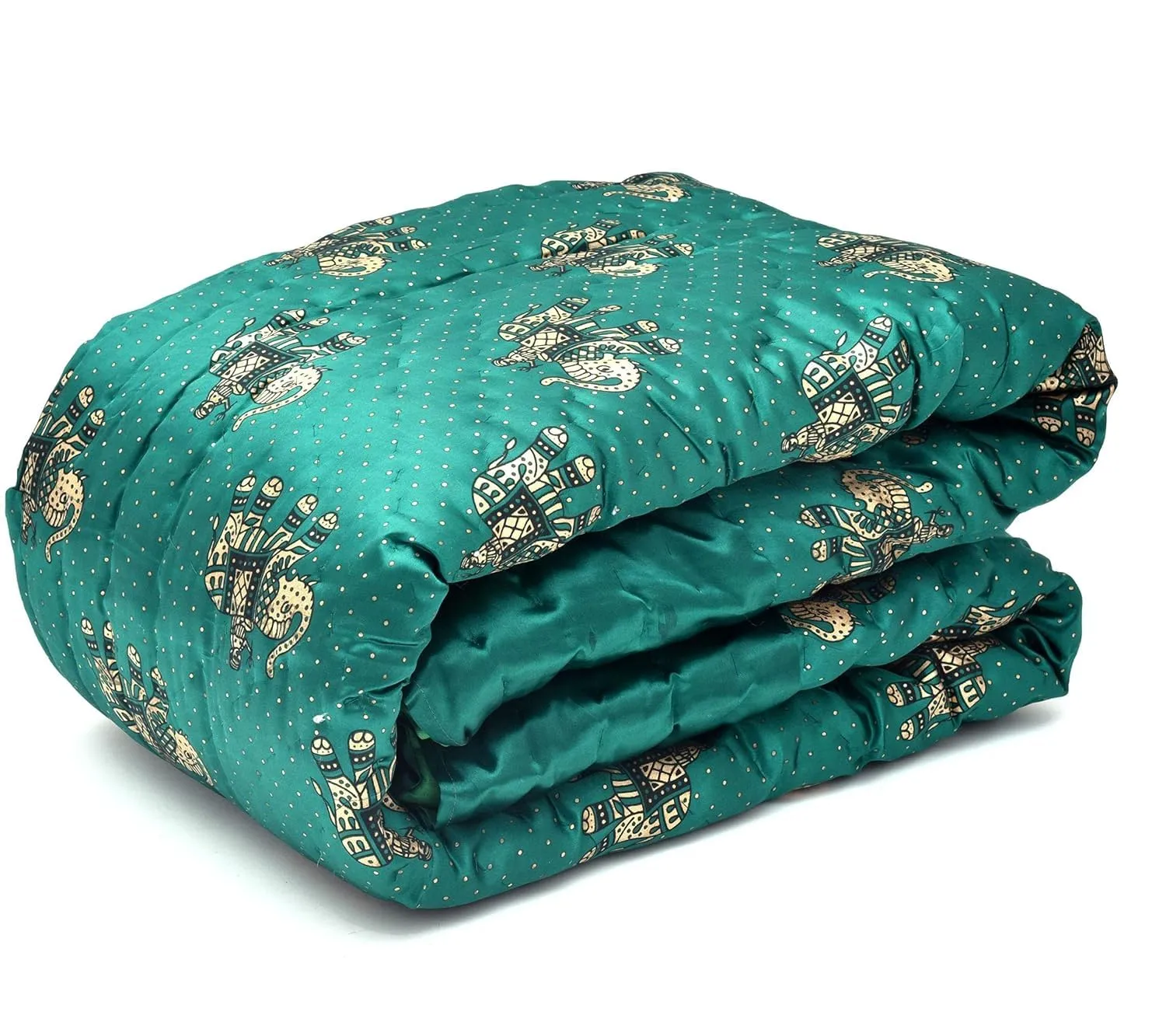 Gnudi Silk Cotton Soft Jaipuri Razai, Traditional Double Bed Mild Winter Quilt Blanket, Rajasthani Jaipuri Beautiful Printed AC Quilt (Rama, 85x100)