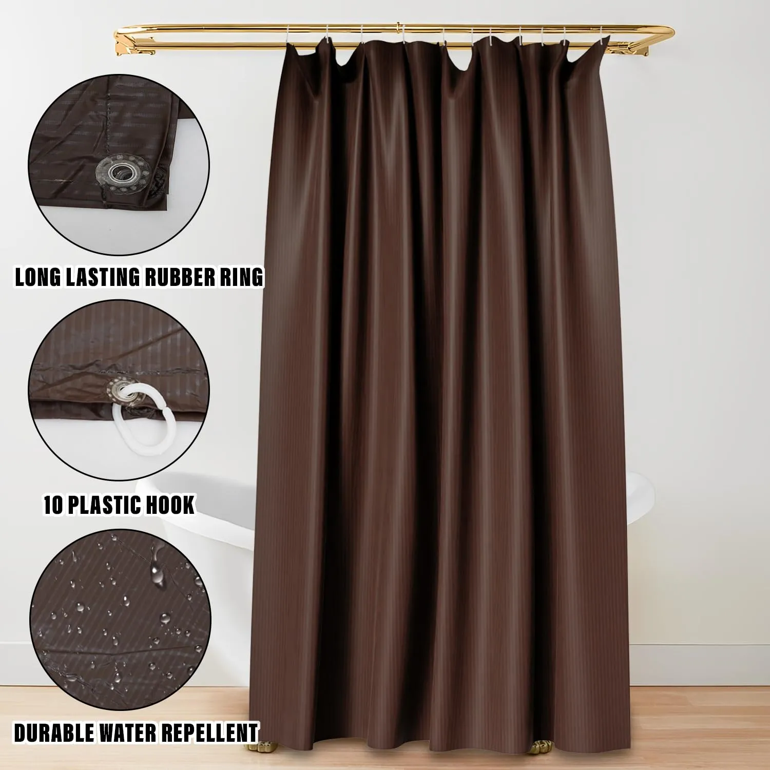 Heart Home Shower Curtain | Shelf Lining PVC Curtain for Bathroom | Shower Curtain for Bathroom | Bathroom Shower Curtain with Hooks | 7 Feet | Brown