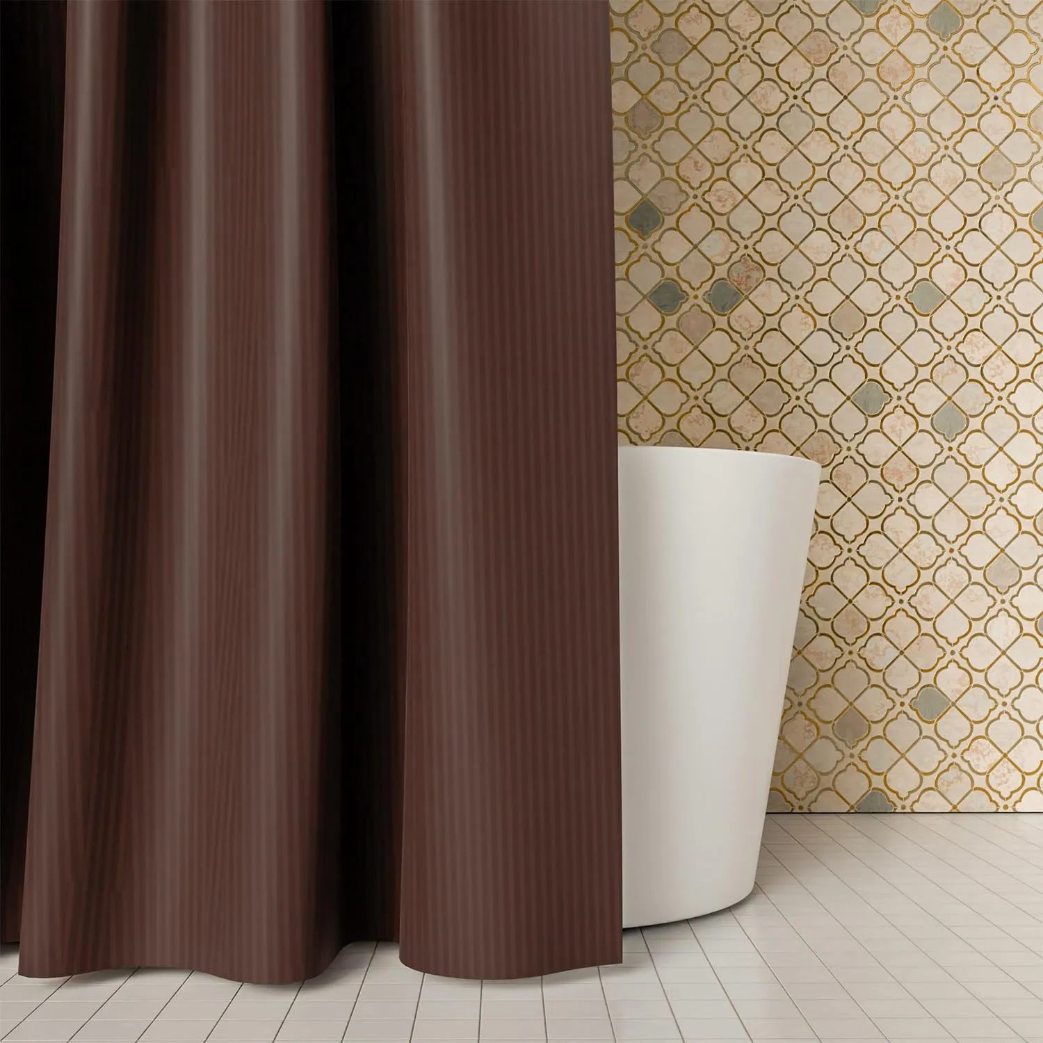 Heart Home Shower Curtain | Shelf Lining PVC Curtain for Bathroom | Shower Curtain for Bathroom | Bathroom Shower Curtain with Hooks | 7 Feet | Brown