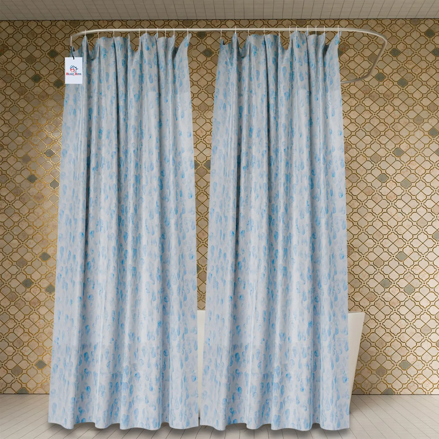 Heart Home Shower Curtain | Water Drop Design PEVA Curtain for Bathroom | Shower Curtain for Bathroom | Bathroom Shower Curtain with Hooks | 6 Feet | Pack of 2 | Blue