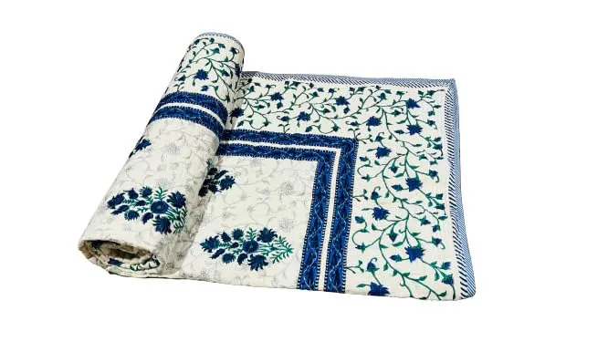 HOMINZO 280 TC Cotton Single Size Quilt Hand Block Print Pure Cotton Single Bed Soft Jaipuri AC/Winter Quilt/Razai for Light Winters (60x90 Inches)