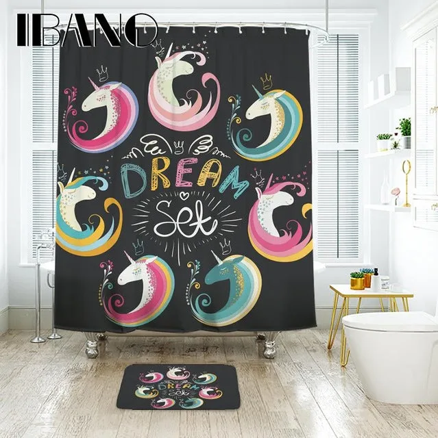 IBANO Unicorn Pattern Shower Curtain Waterproof Polyester Fabric Bath Curtain For The Bathroom With 12 pcs Hooks And Floor Mat