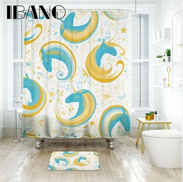 IBANO Unicorn Pattern Shower Curtain Waterproof Polyester Fabric Bath Curtain For The Bathroom With 12 pcs Hooks And Floor Mat