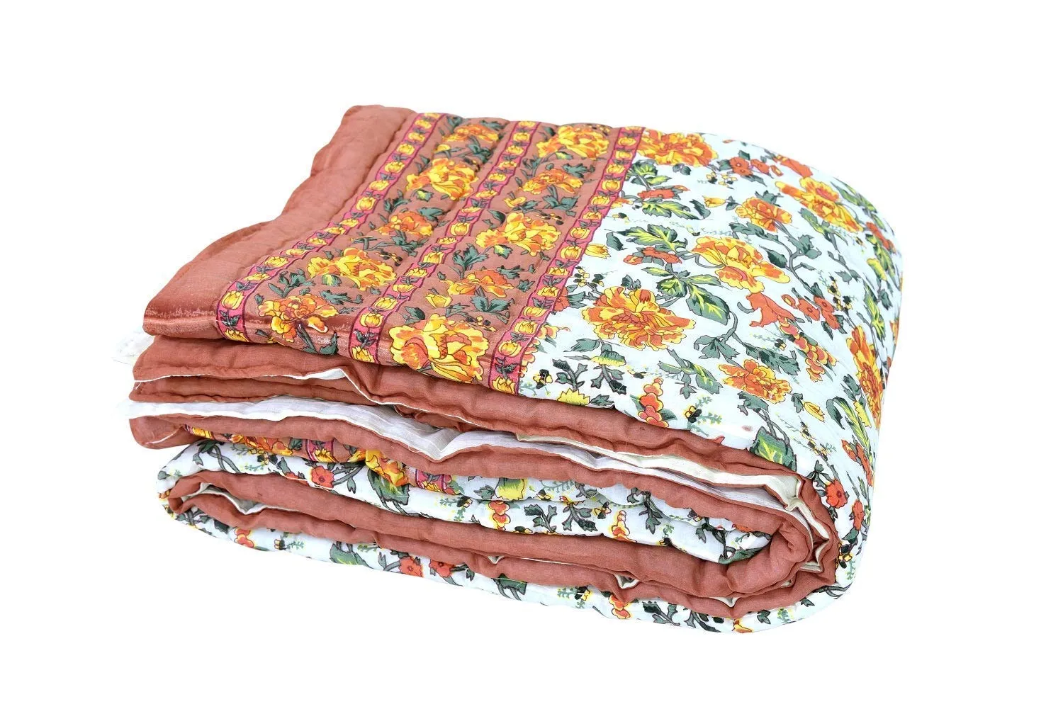 J SHREE Jaipuri Rajasthani Traditional Lightweight Pure Cotton Single Bed Soft Jaipuri AC Quilt/Razai Floral Print (Multi-2, Single Bed)