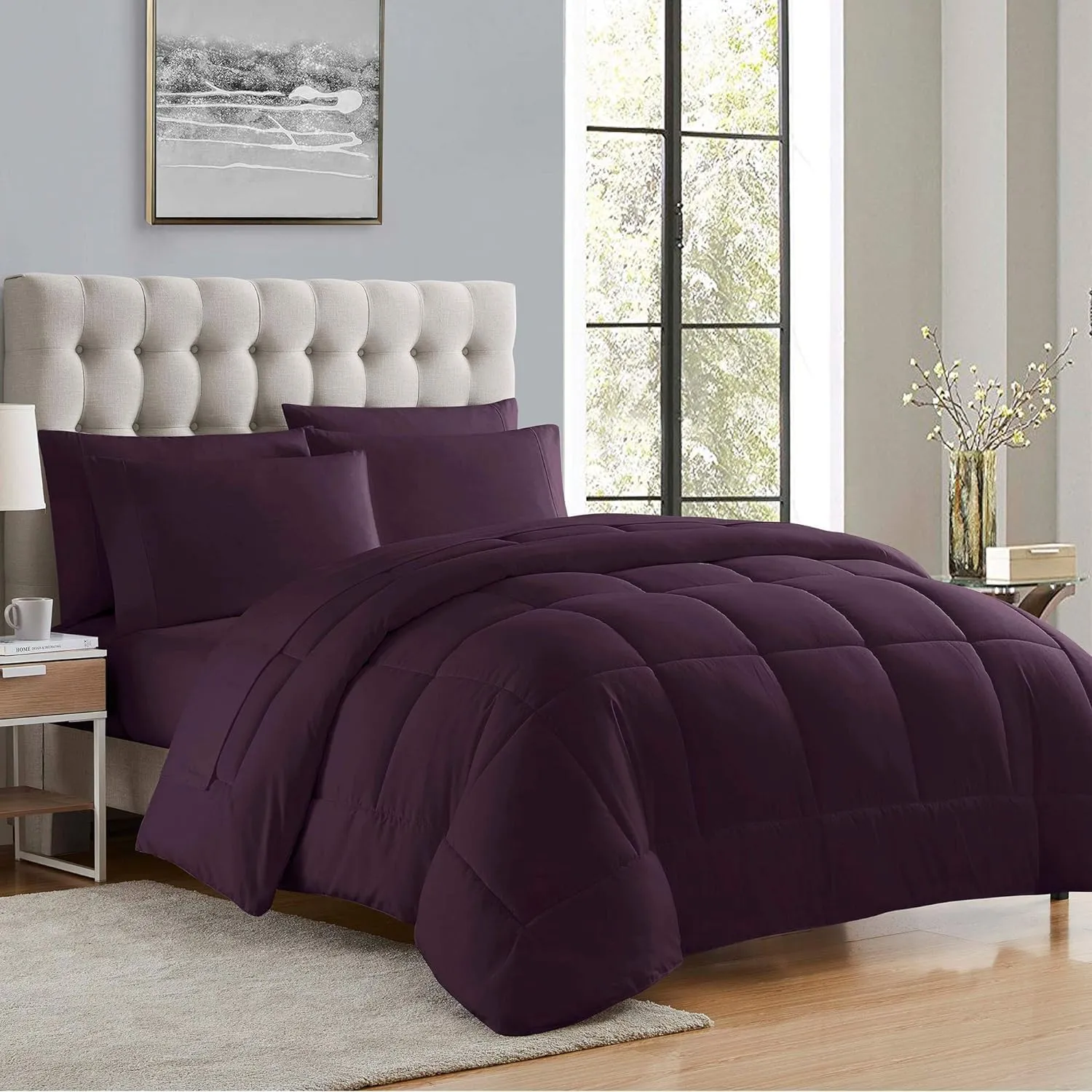 Jaipur Linen Machine Stitch Quilted Comforter/Quilt Bed Cover for Single Size Bed Luxury Breathable Cozy Super Soft Comforter (60x90 Inches) (Purple)