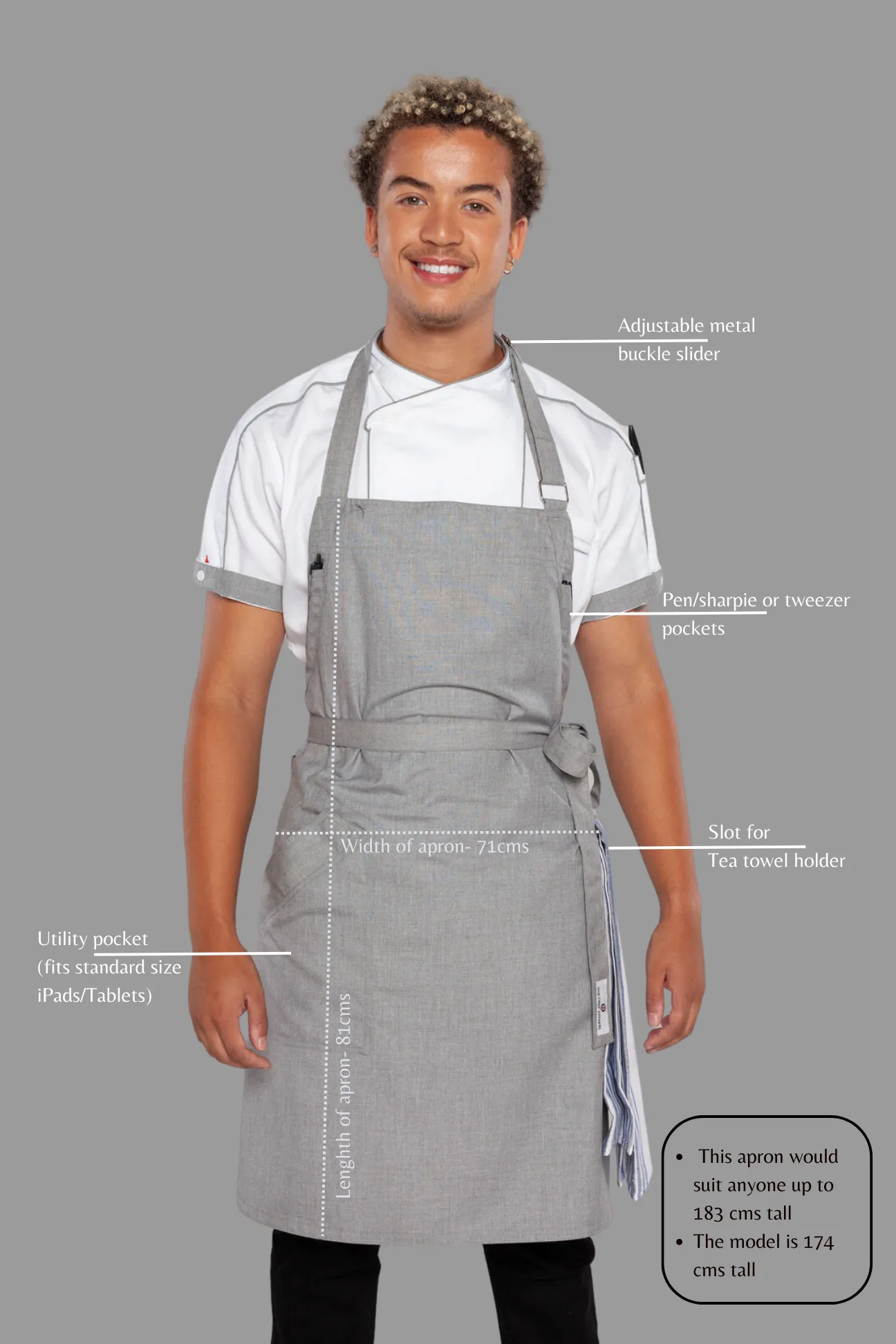 Josh Steel Grey bib Small size Apron