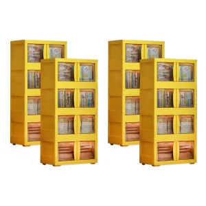 Kuber Industries (Set of 4) 4-Layer Double Door Almirah for Clothes - Collapsible & Foldable Dress Racks/Plastic Cupboard for Storage - Yellow