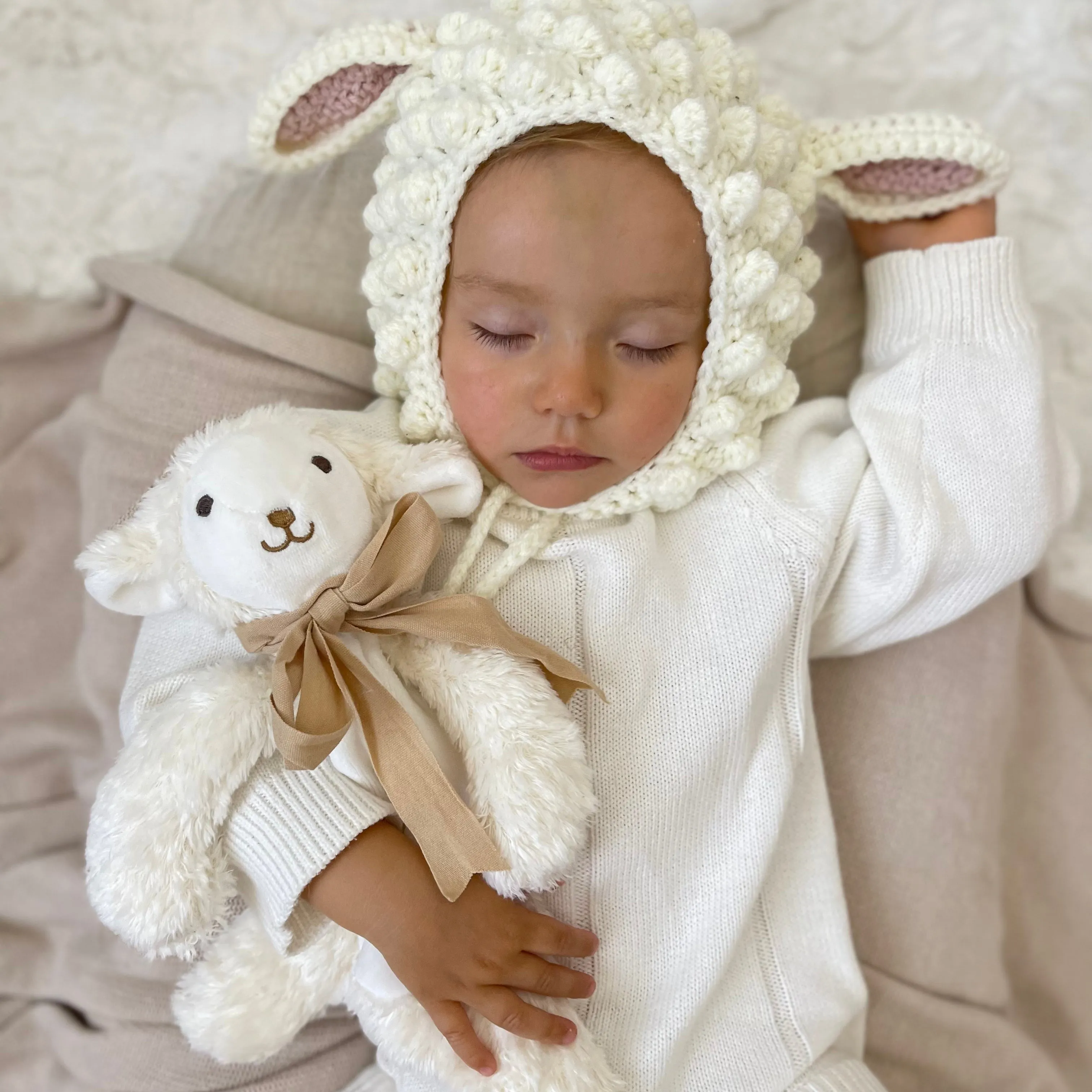 Lamb Comforter Toy - Organic Cotton - Baby Gift Boxed - Cream/ Buff - 30cm