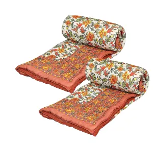 MANAVI ENTERPRISES Rajasthani AC Room Jaipuri Rajai/Razai Single Bed Pure Cotton Garden Flower Printed Jaipuri Razai/Rajai/Quilt/Blanket/Dohar(55X85 inch) Set of 2