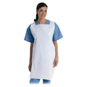 Medline NON24272 Protective Poly Disposable Apron 24" x 42", White, Lightweight, Pullover, Latex-Free, Disposable