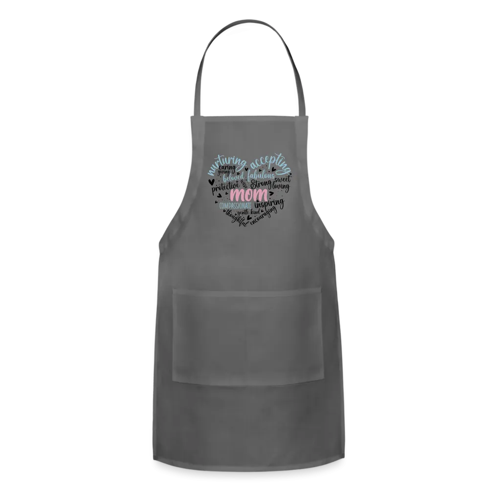 Mom Word Art Heart Adjustable Apron