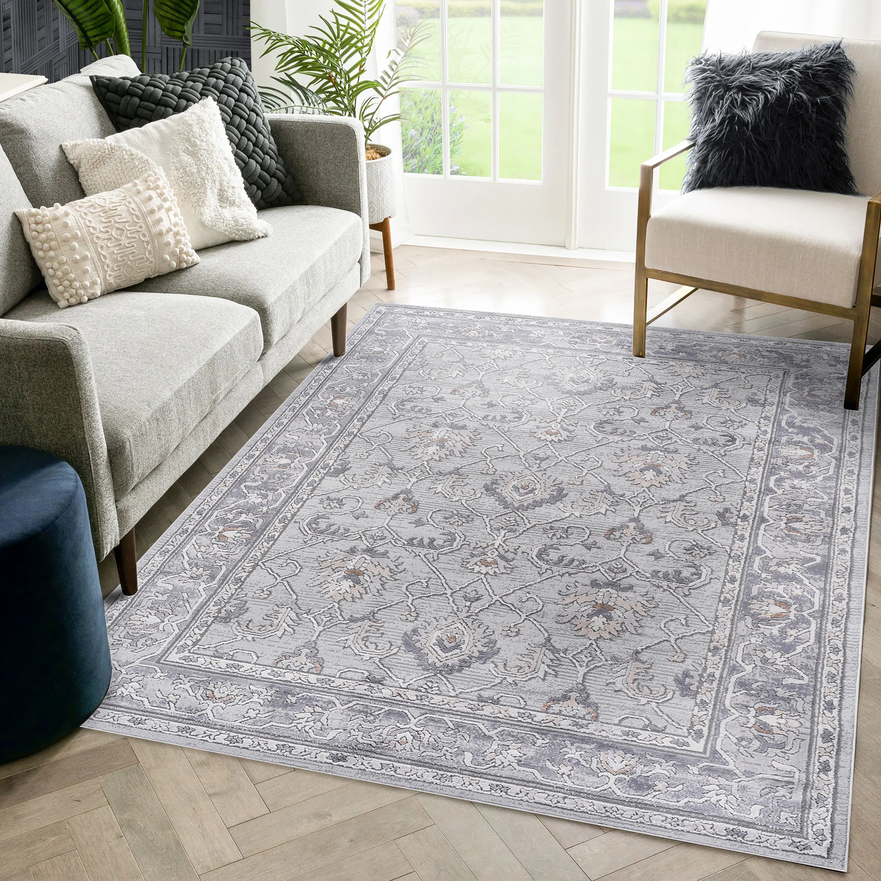 NAAR MARFI Collection 8X10 Ivory/Grey/Oriental Non-Shedding Living Room Bedroom Dining Home Office Stylish and Stain Resistant Area Rug