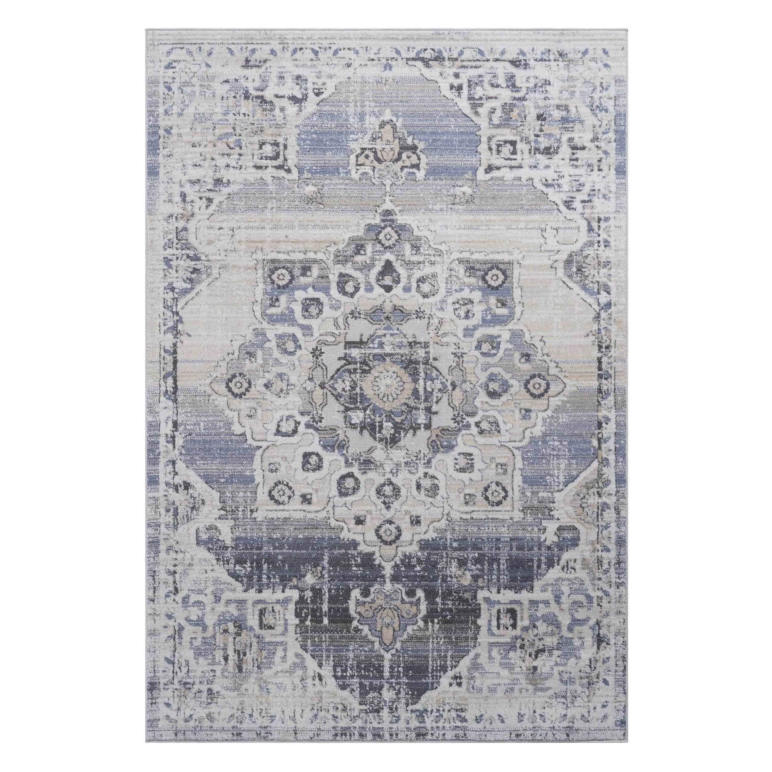 NAAR PAYAS Collection 2X3 Cream/Blue /Medallion Non-Shedding Living Room Bedroom Dining Home Office Stylish and Stain Resistant Area Rug