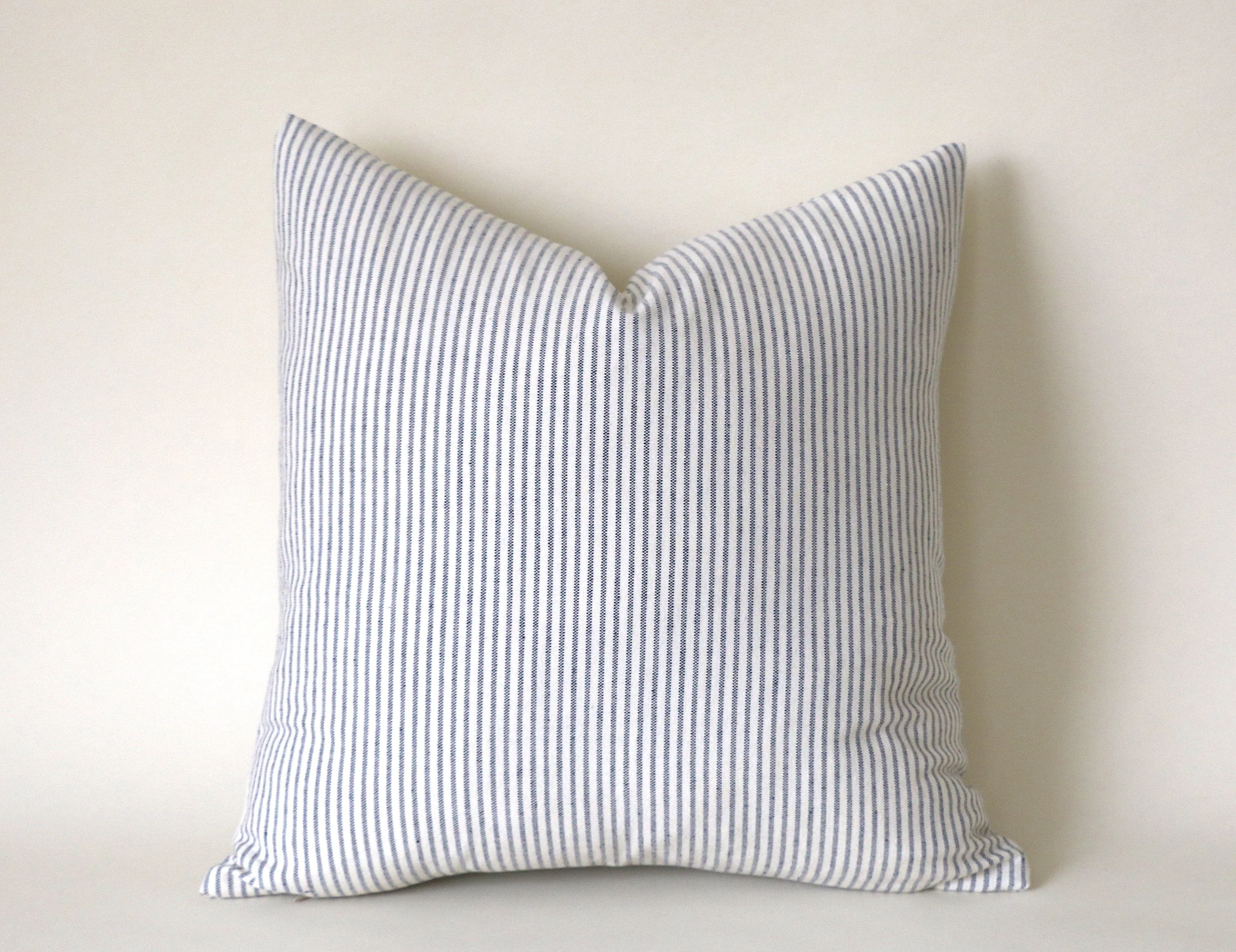 Navy Pinstripe Pillow Cover / Farmhouse Pillows / Soft Textured Vintage Washed Cotton / Cotton Ticking Pillow Case / Striped Cushion