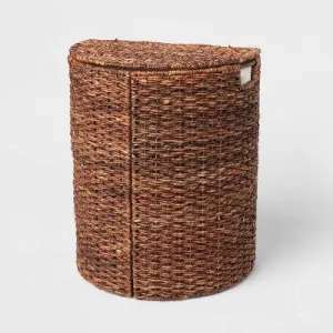 Open Box - Woven Abaca Lidded Halfmoon Hamper Brown - Brightroom