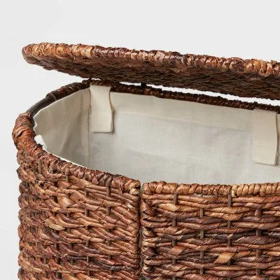 Open Box - Woven Abaca Lidded Halfmoon Hamper Brown - Brightroom