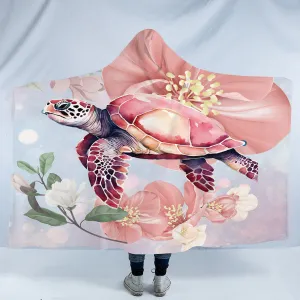 Sea Turtle Blossoms Cozy Hooded Blanket