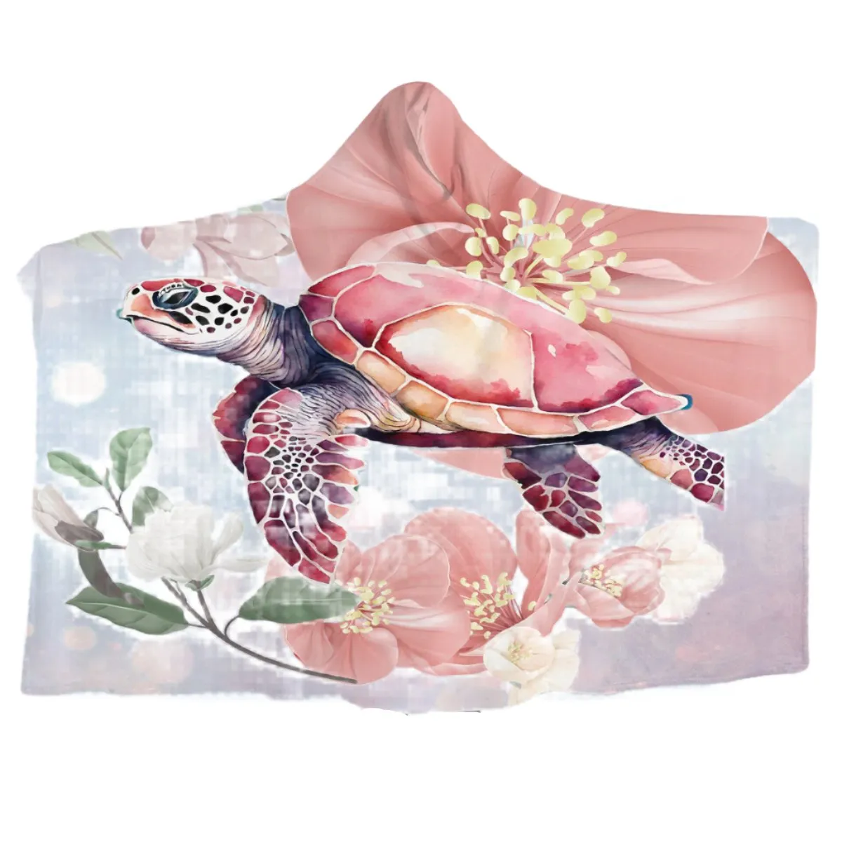 Sea Turtle Blossoms Cozy Hooded Blanket