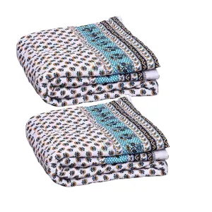 SIBLEY Traditional Jaipuri Soft Light Weight Pure Cotton Jaipuri Print Razai/Quilt/Blanket/Razai for All (88X55 Inches, Green-Yellow)- Pack of 2