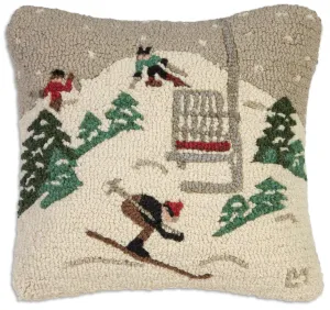 Single Chair Ski Lift - Hooked Wool Pillow