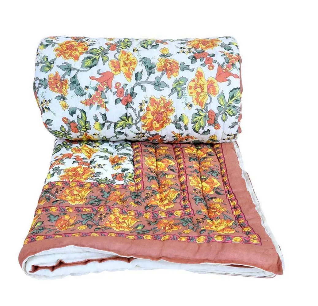 SINWAR HOME DECOR Craft 240 TC Single Bed Organic Cotton Jaipuri Razai Bed Blanket Ac Quilt for Winter Soft Light Weight Rajasthani Traditional Rajai Cotton Comforter 85 x 55 inch