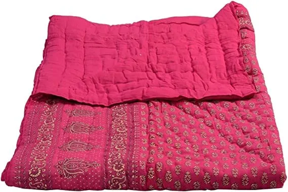 SK STORE Jaipuri Rajasthani Traditional Lightweight Pure Cotton Single Bed Soft Jaipuri AC Quilt/Razai Floral Print (Multi-4, Single Bed)