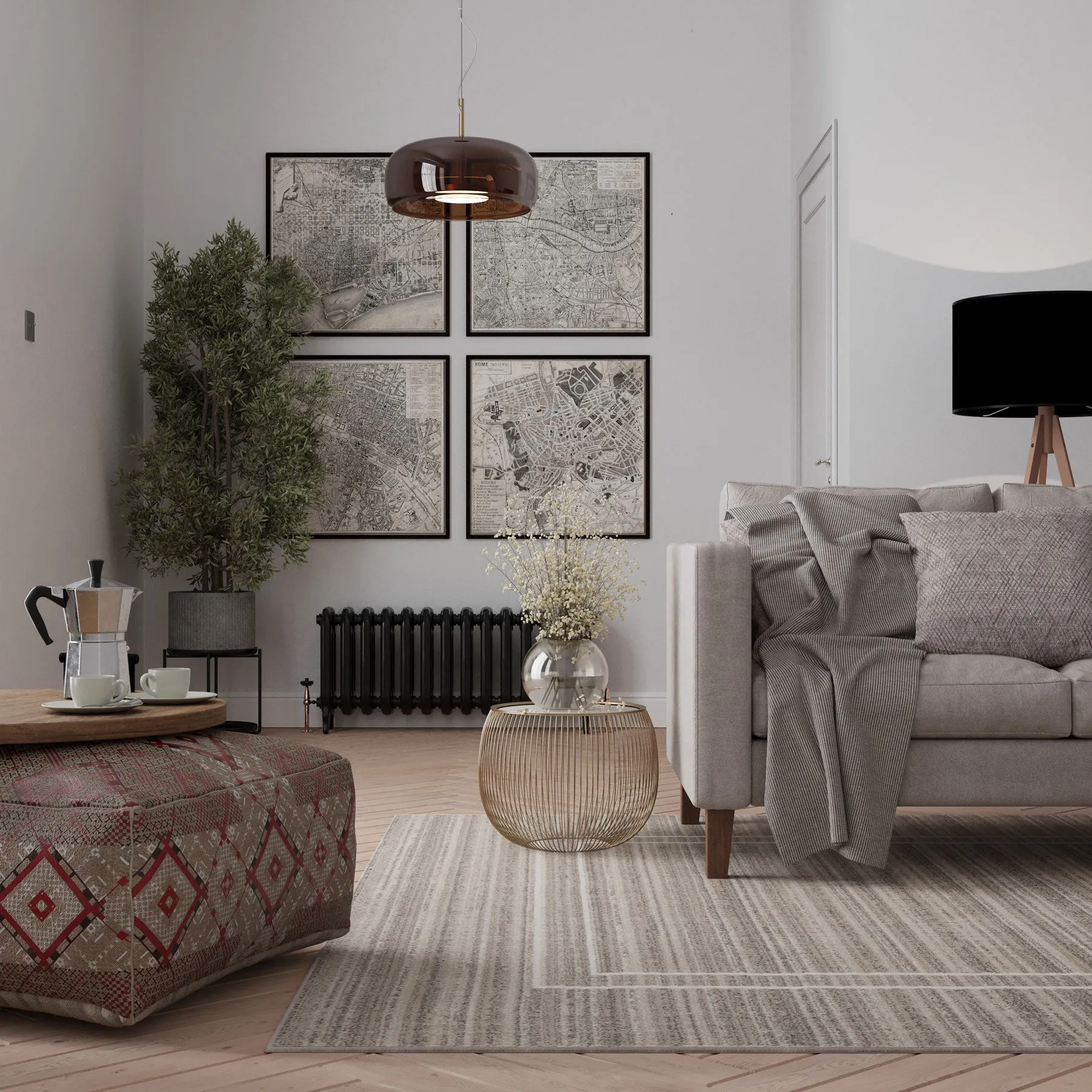 Subtle Beige Border Living Room Rug - Manon