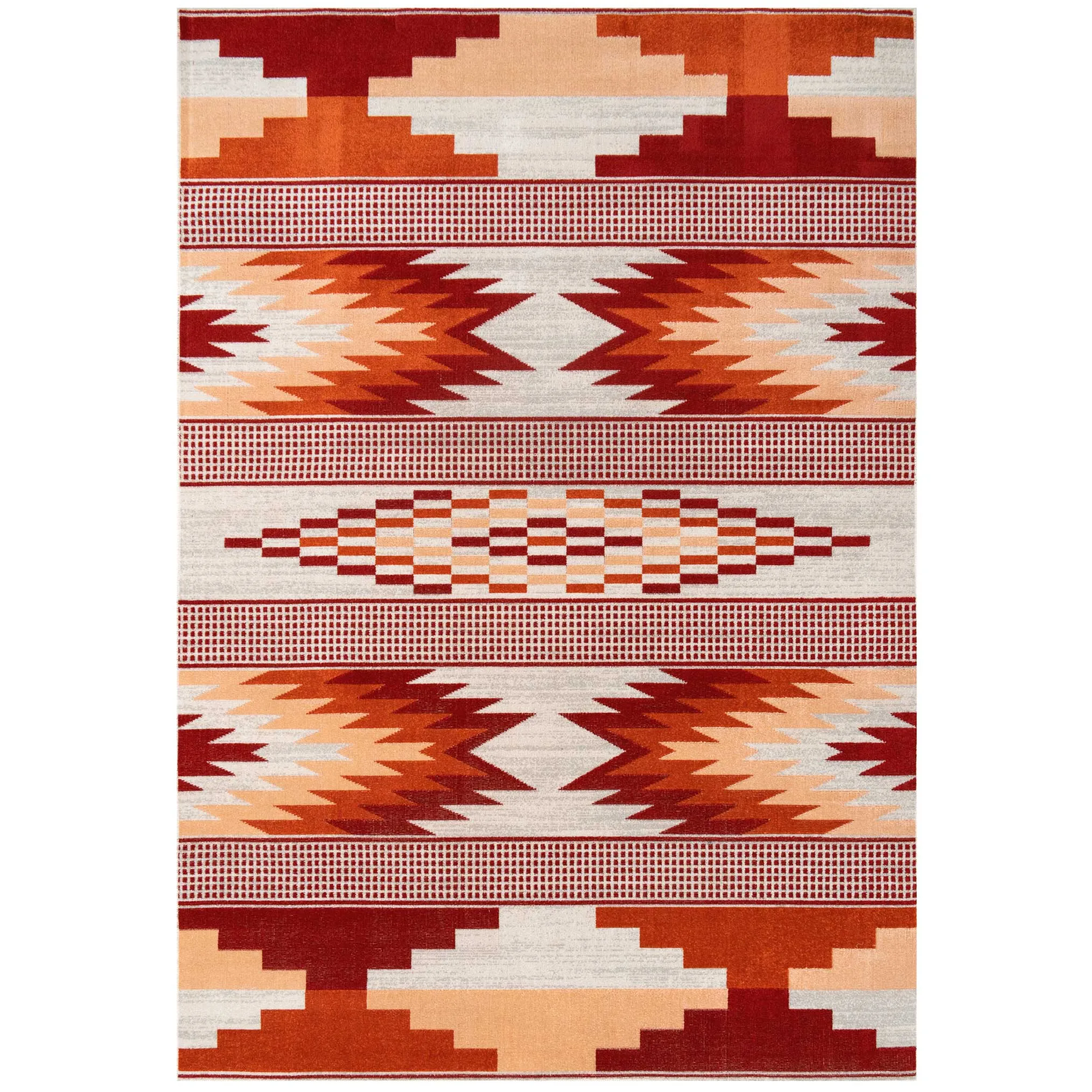 Terracotta Burnt Orange Living Room Rug - Aztec