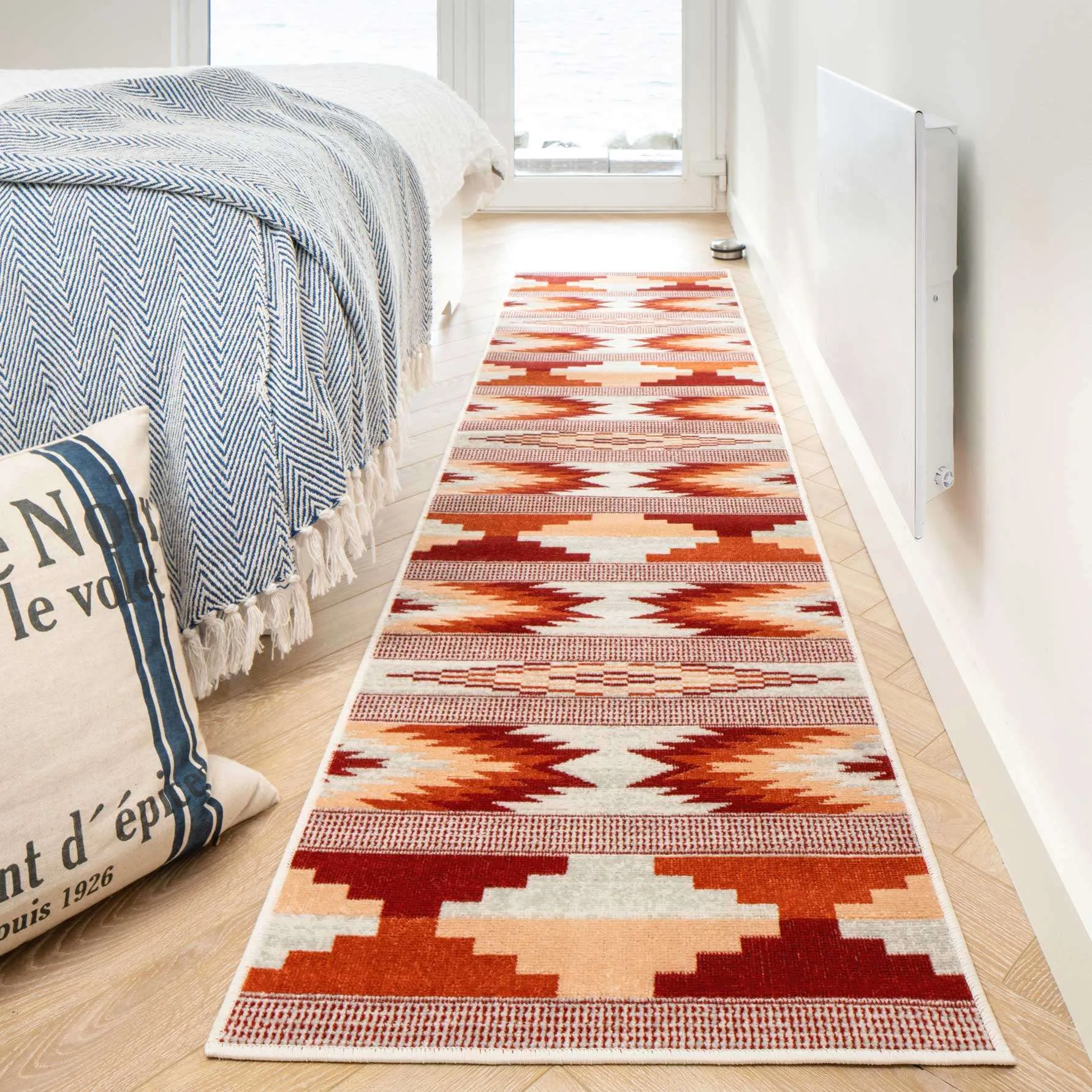 Terracotta Burnt Orange Living Room Rug - Aztec