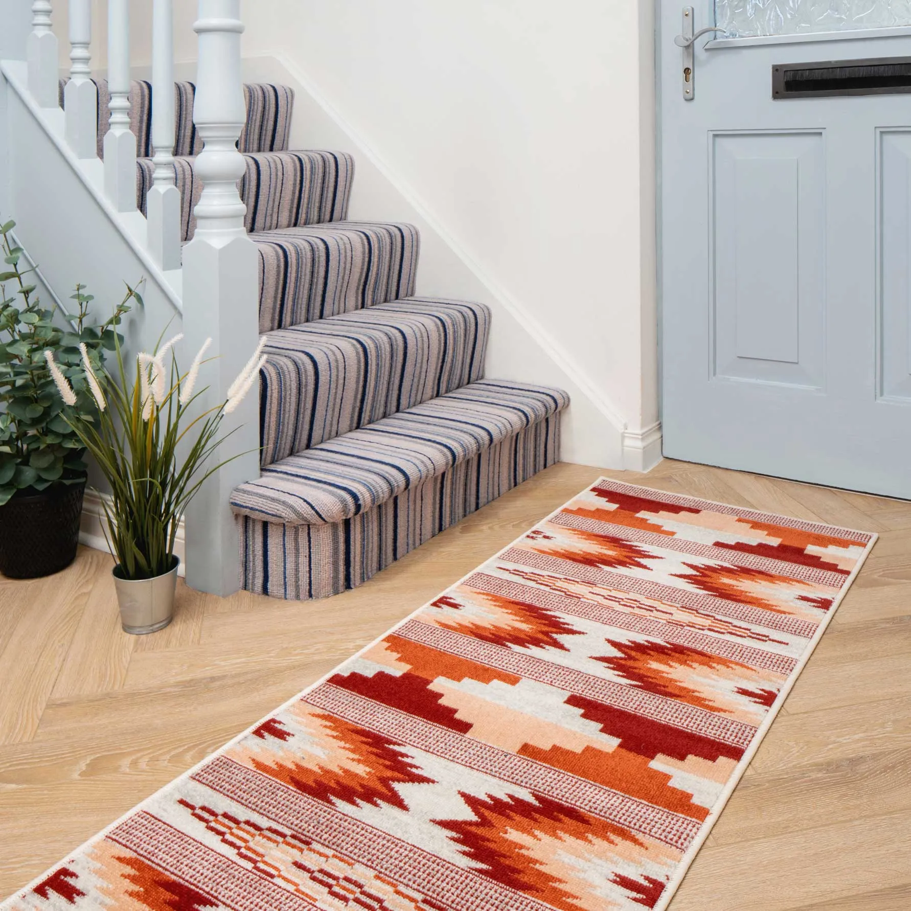 Terracotta Burnt Orange Living Room Rug - Aztec